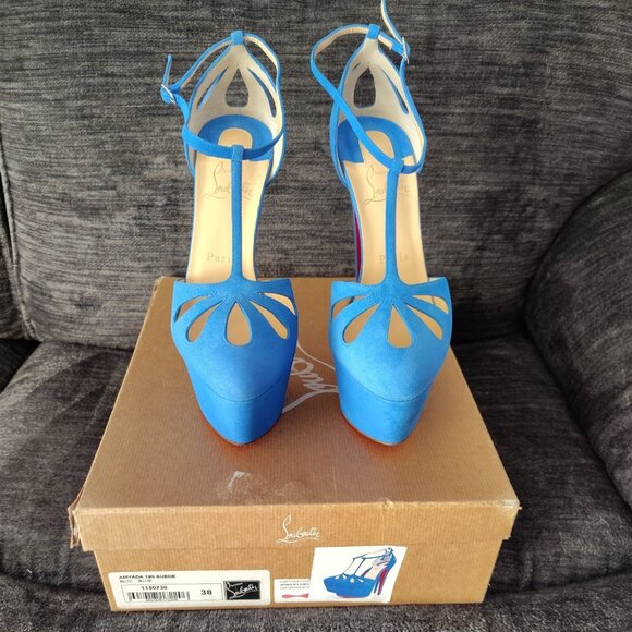 Christian Louboutin Shoes - CHRISTIAN LOUBOUTIN Suede Cutout Accent T-Strap Pumps